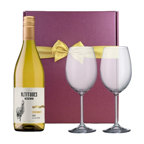 Altitudes Reserva Chardonnay 75cl White Wine And Bohemia Glasses In A Gift Box